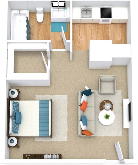 Floor plan for studio, 1 bath, 380 sqft